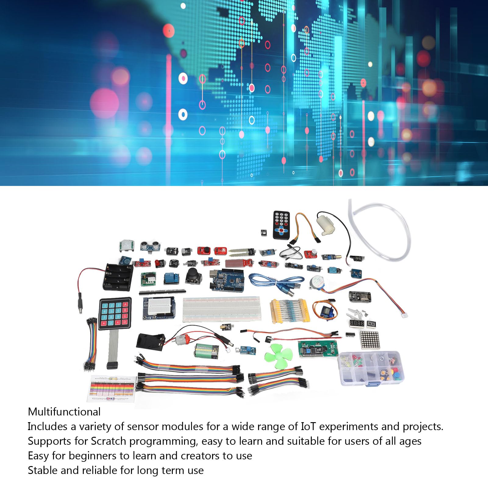 Kit Scheda di Sviluppo Starter Kit Sensore Scheda Madre ABS con Programmazione Scratch Set di Apprendimento IoT Portatile per Studenti Principianti e Creatori