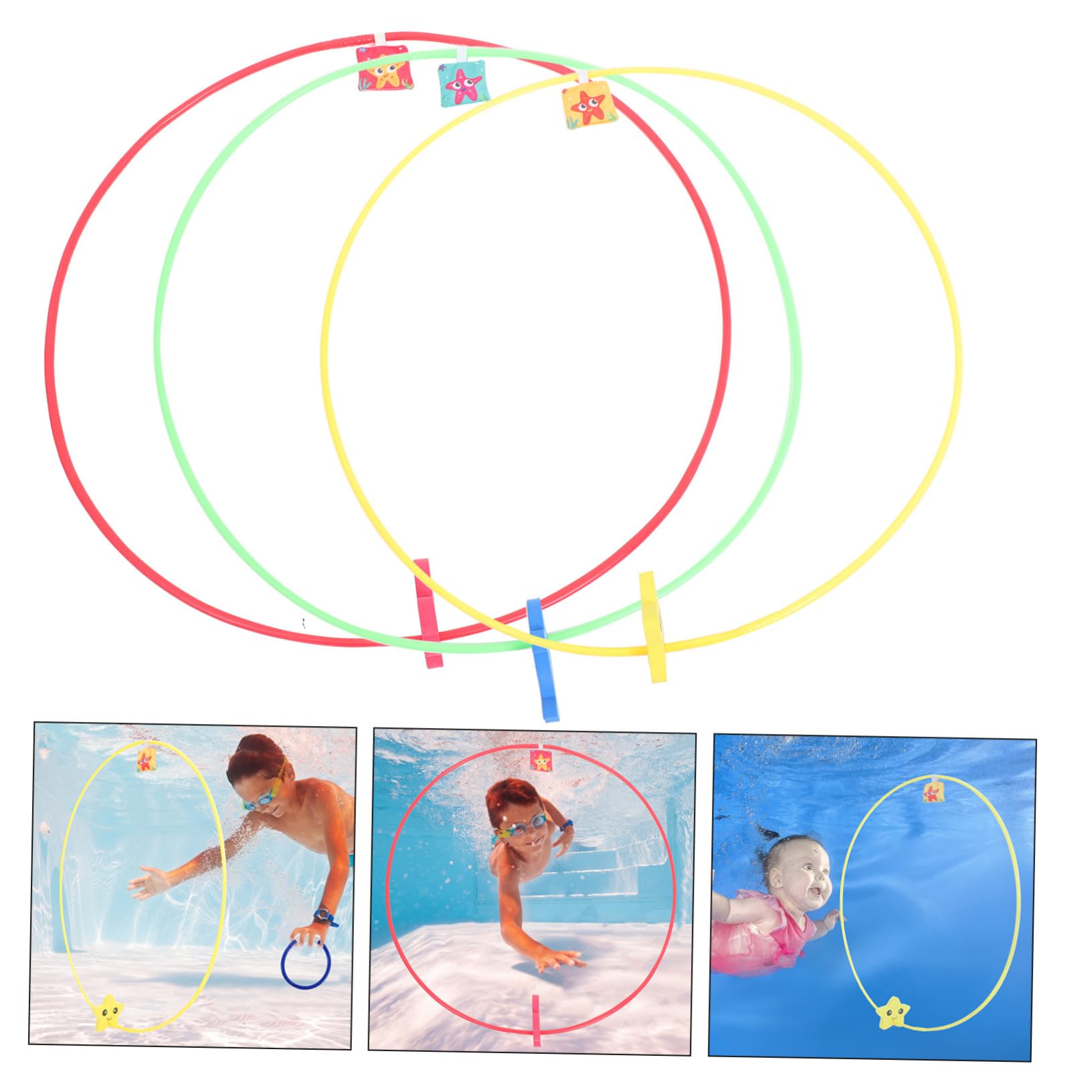 NOLITOY Anneaux de Plongée et Stimulation Tactile pour Piscine en Abs et Nylon Lot de 3 Jouets Sûrs et Résistants pour Garçon et Filles, pour Jeux de Plongée