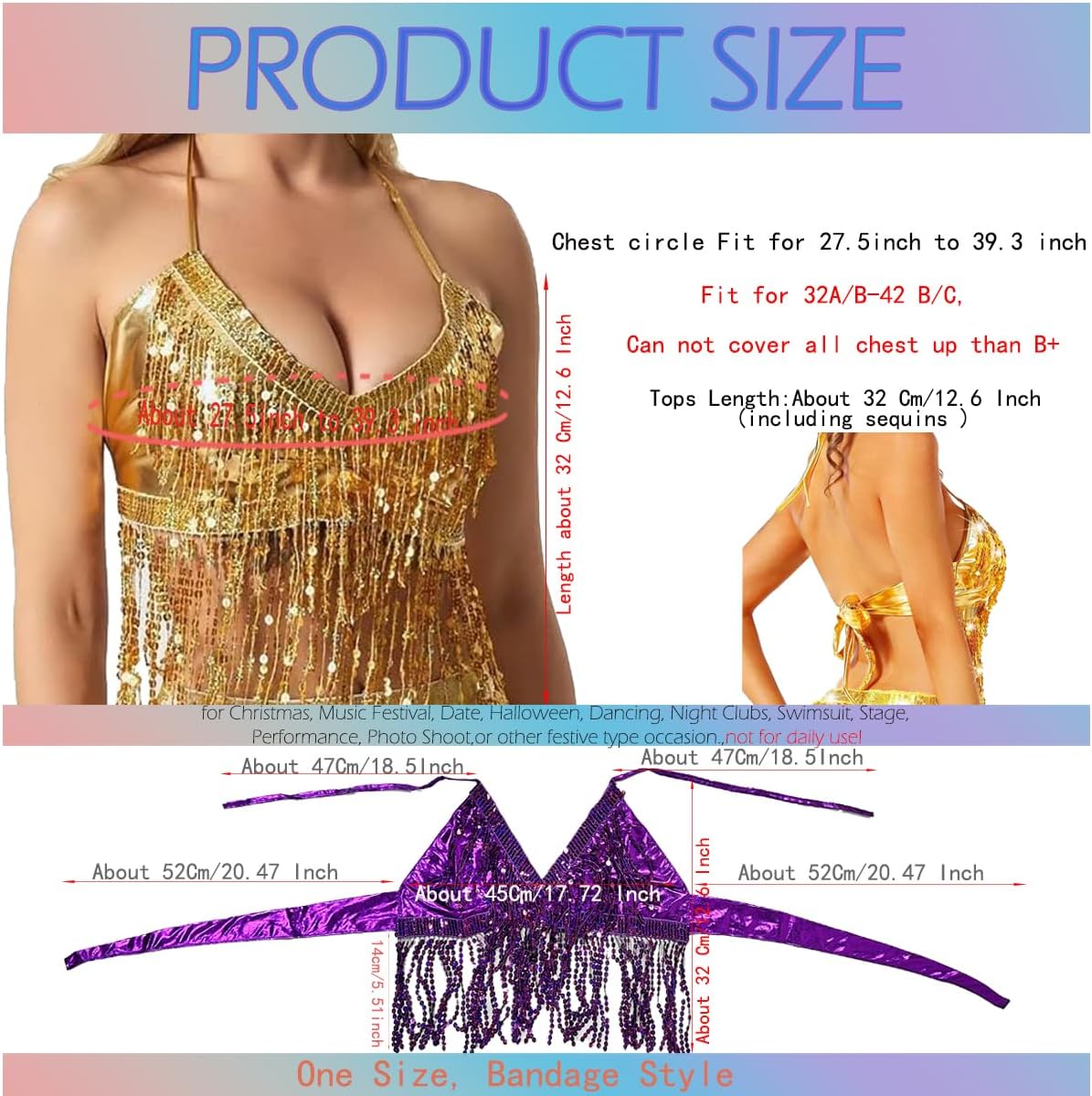Wuchieal Women's Belly Dance Costume Sequin Bra Tassel Tops with Chest Party Club Wear Bra Top - Image 2