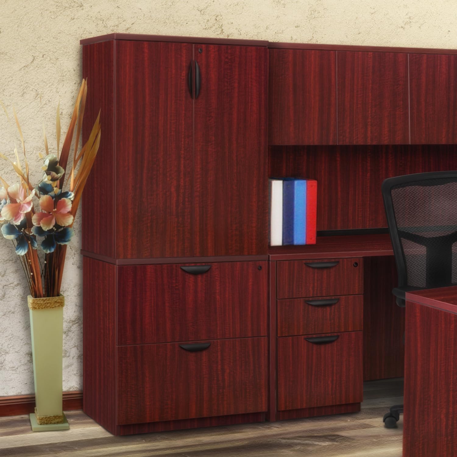 HomeStock Coastal Cool Box File Pedestal in Mahogany Elegant Mahogany Box File Pedestal for Efficient Filing and Coastal-Inspired Office Design