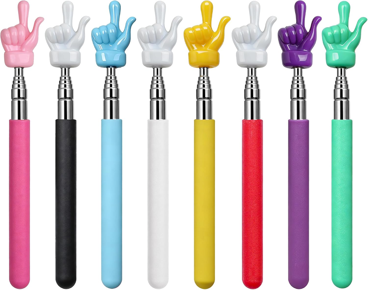 8Pcs Pointer Finger Stick, Mini Telescopic Teachers Pointer for Classroom, Retractable Hand Pointer for School Presentations(8 Colors)
