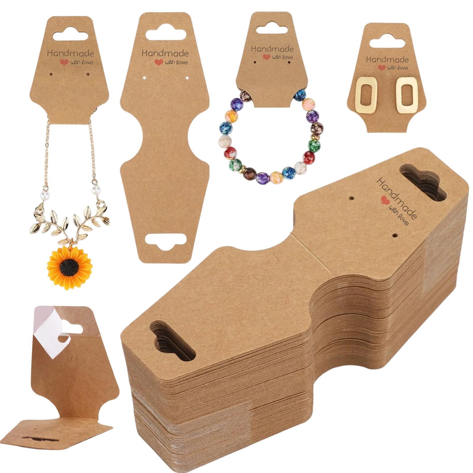 100 PCS Jewellery Display Cards, Self-adhesive Kraft Hanging Display Card, Necklace, Bracelet, Earring, Keyring Display Cards