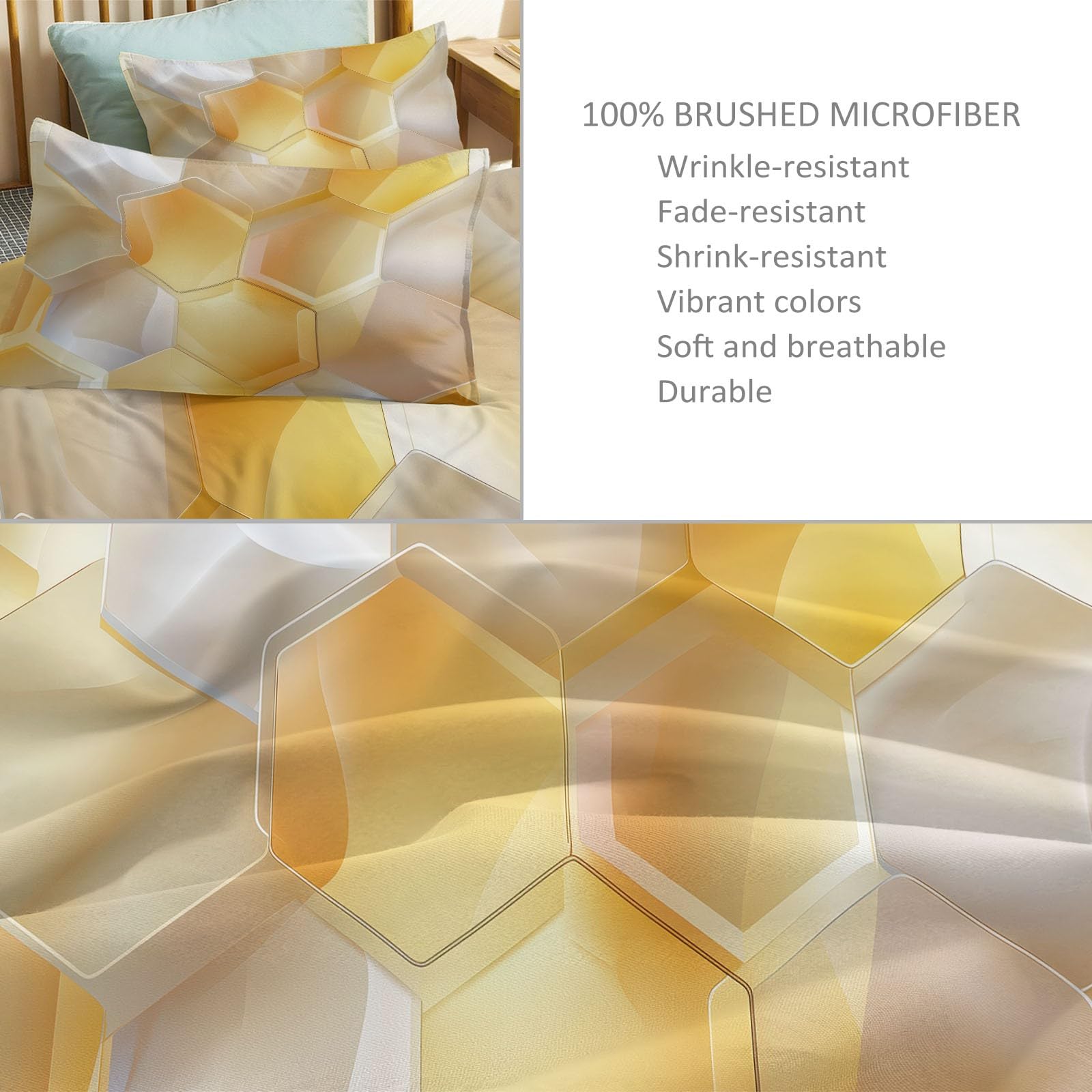 Nowoczesna abstrakcyjna geometryczna poszwa na kołdrę z mikrofibry szczotkowana poliester, zestaw pościeli 140 x 200 cm, hipoalergiczny, odporny na zmarszczki, miękki, lekki łatwy w pielęgnacji Żółty