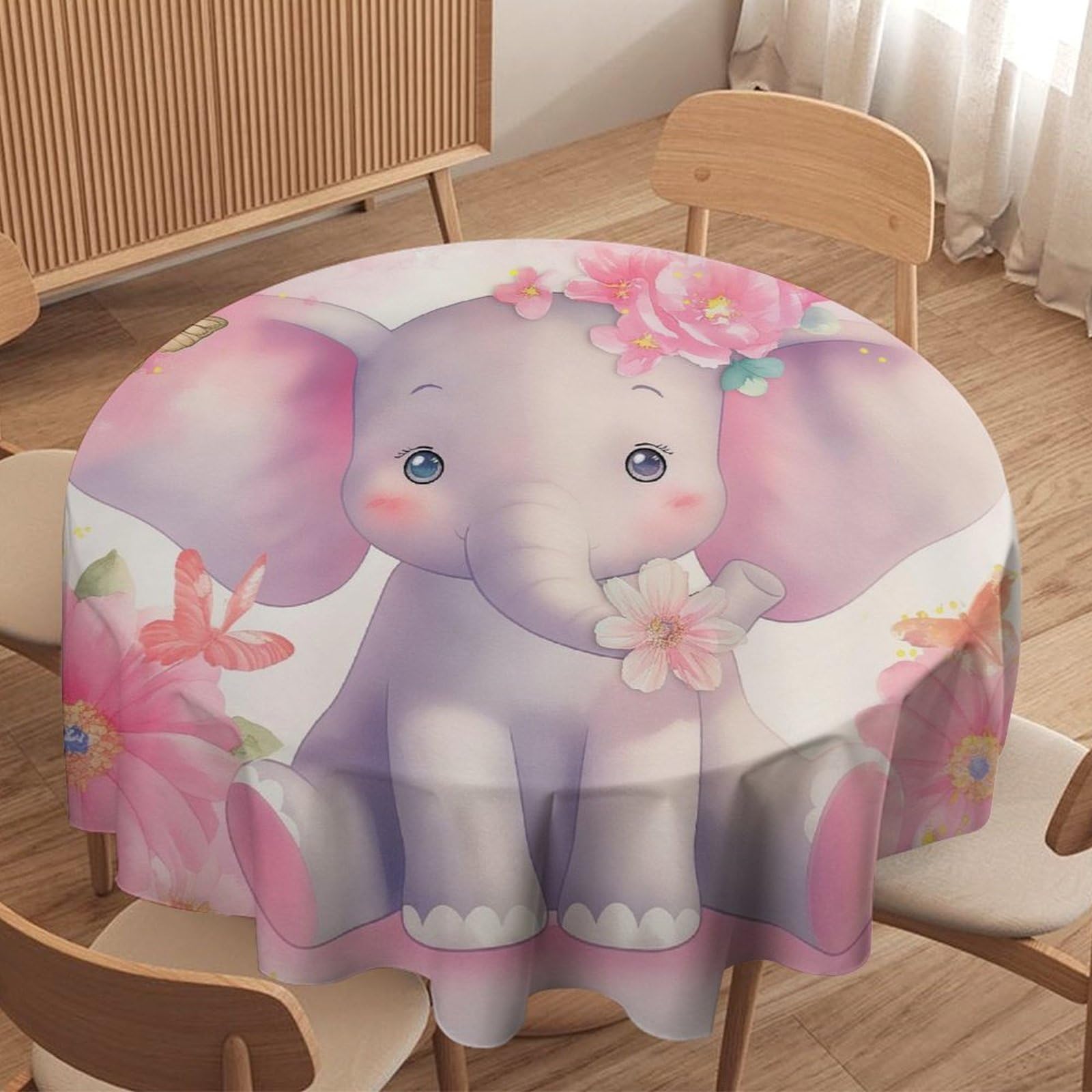 ORDOBO 3D Printed Tablecloth - Cartoon Elephant Fashion Table Protect Cover Waterproof Wipeable For Kitchen Dinner Garden Dining Home Decoration 91X91Cm