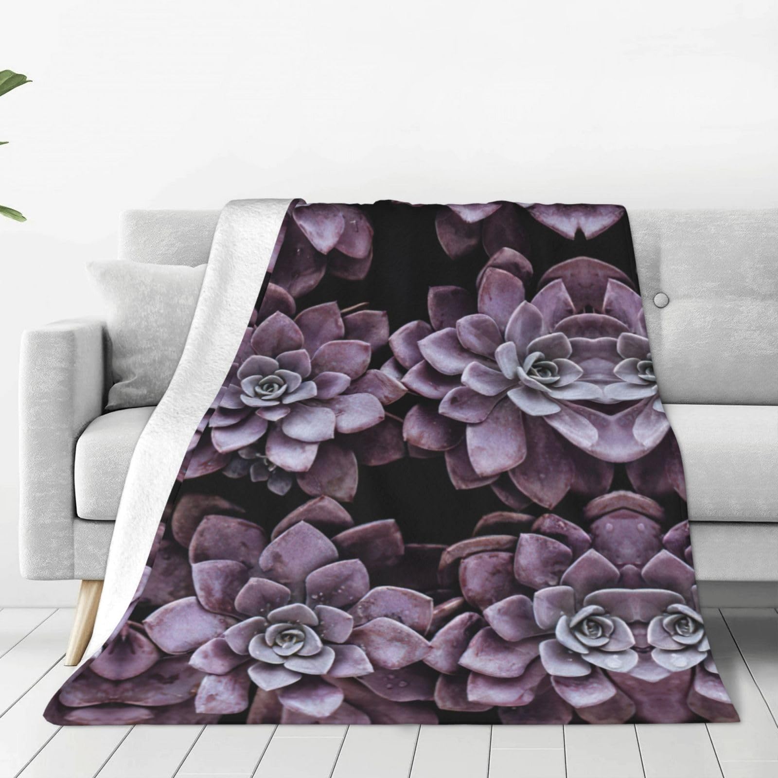Couverture polaire légère contre le froid lit et canapé motif plante violette
