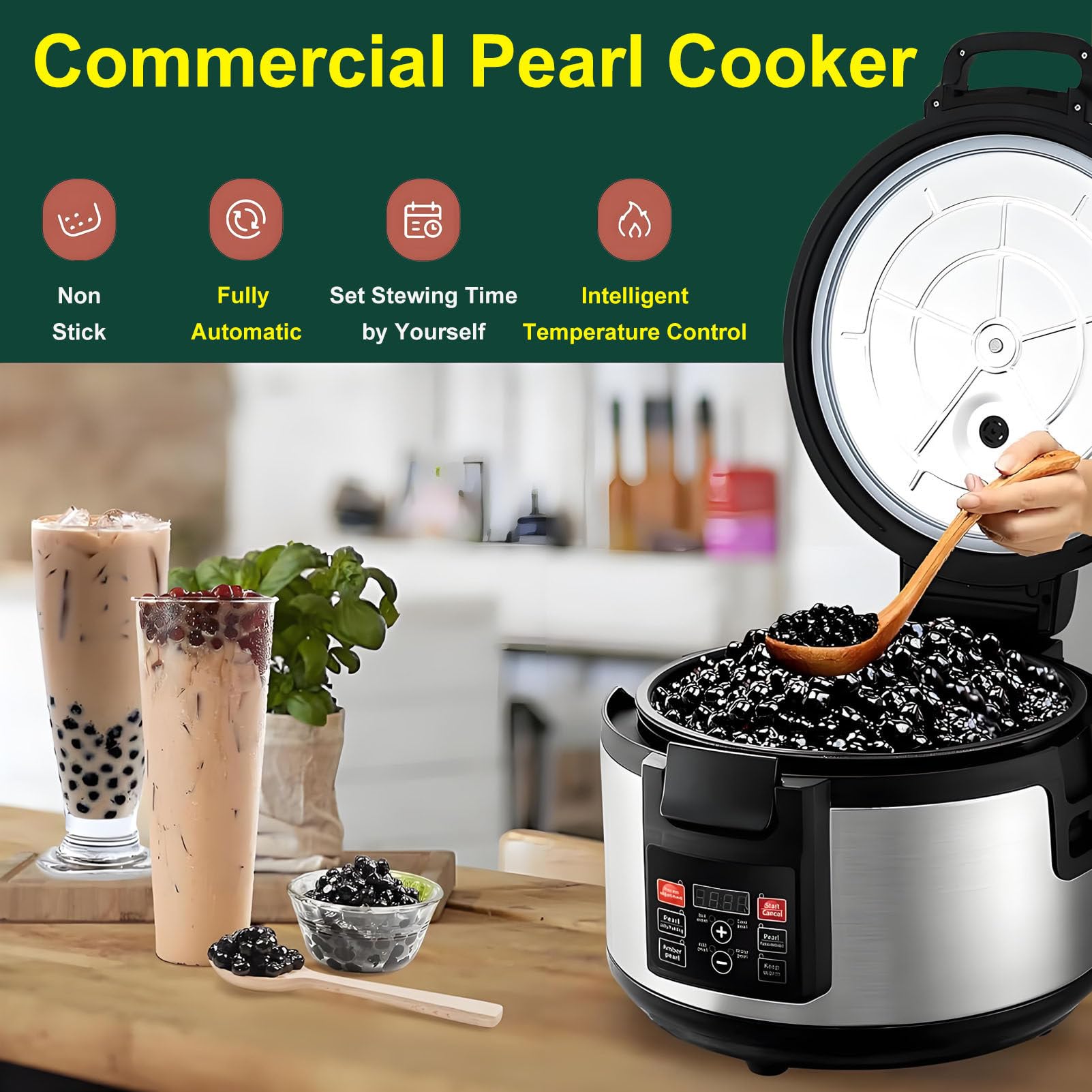 Automatyczny garnek do gotowania Boba Pearl, automatyczny garnek do gotowania tapioki z perłami do herbaty Boba, sago, puddingu, galaretki itp. Boba Cooker z ekranem dotykowym 16L
