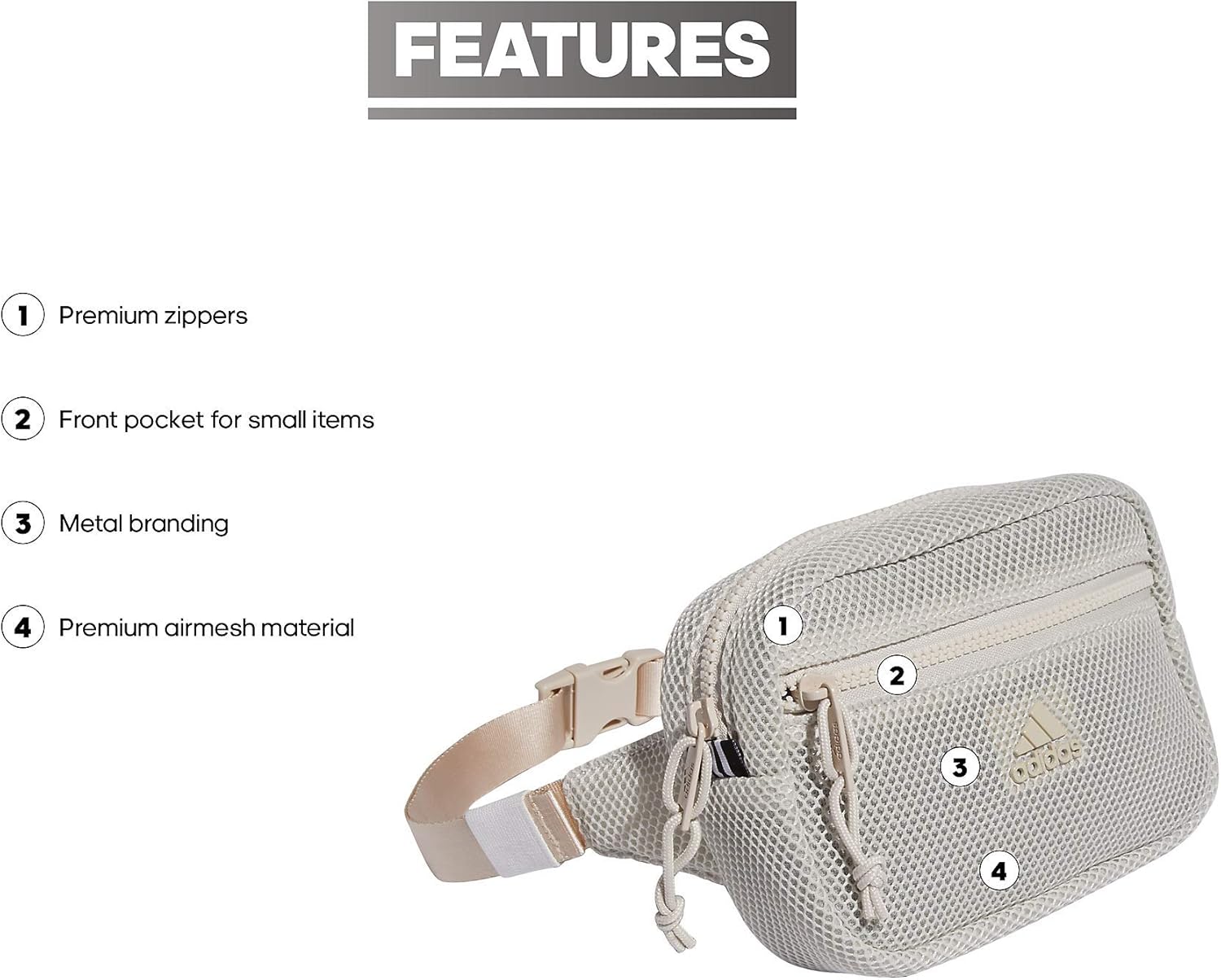 adidas Airmesh Waist Pack/Travel Bag, Alumina Beige, One Size, Airmesh