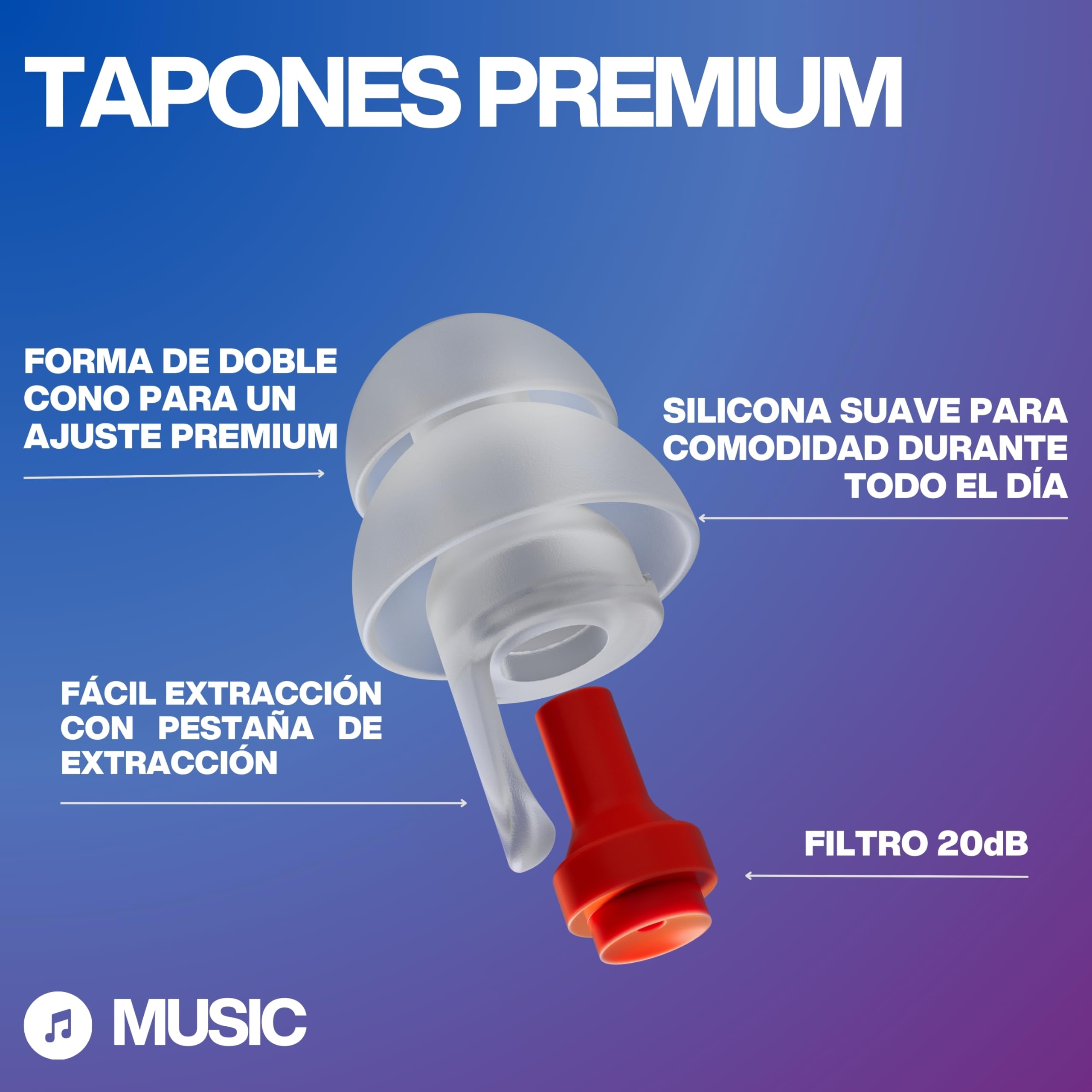 EarPeace Tapones Concierto de Alta Fidelidad - Tapones Oidos Musica para Festivales Lugares - 3 Niveles de Reducción de Ruido - Tapones de Oidos para Conciertos - Cancelación de Ruido de Hasta 26 dB