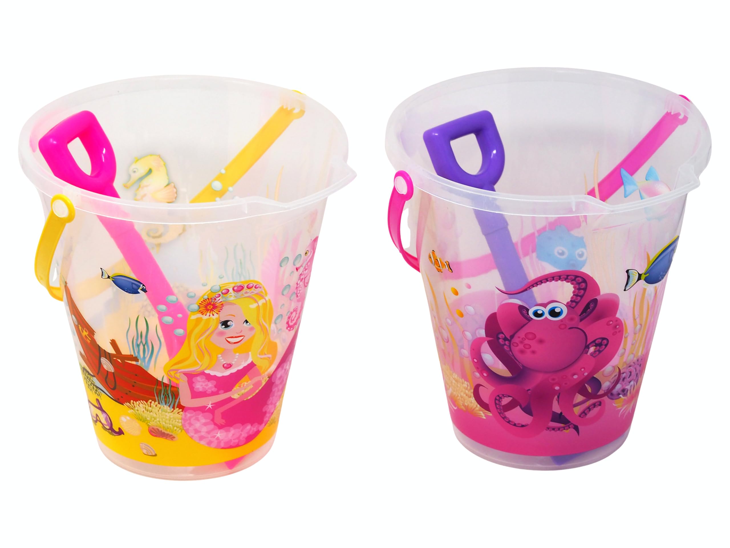 Blue Whale Gifts Children's Transparent Beach Bucket And Spade Set - Mermaid & Octopus - Set Of 2