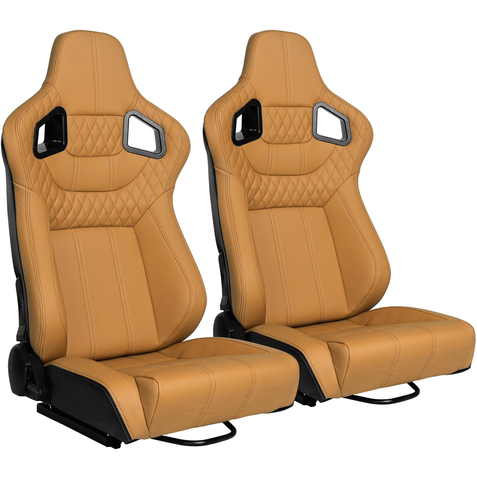 2 Pack Racing Seats, Pair of Bucket Seats with Dual Lock Sliders for Front-Back Adjustment, PVC Leather Universal Racing Seats for Cars, Tan