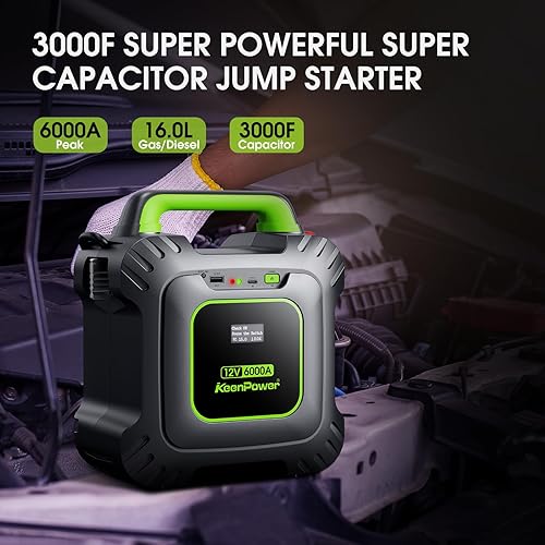 Miniatura 5 de KeenPower Arrancador de súper condensador de 6000 A abrazaderas mejoradas y versión de pantalla - Sin batería tradicional, alimentado por 6