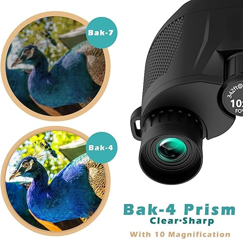 Miniatura 4 de Prismáticos de 10 x 25 para adultos y niños, binoculares compactos, ocular grande y lente transparente FMC BAK4 Prisma para observación de aves,