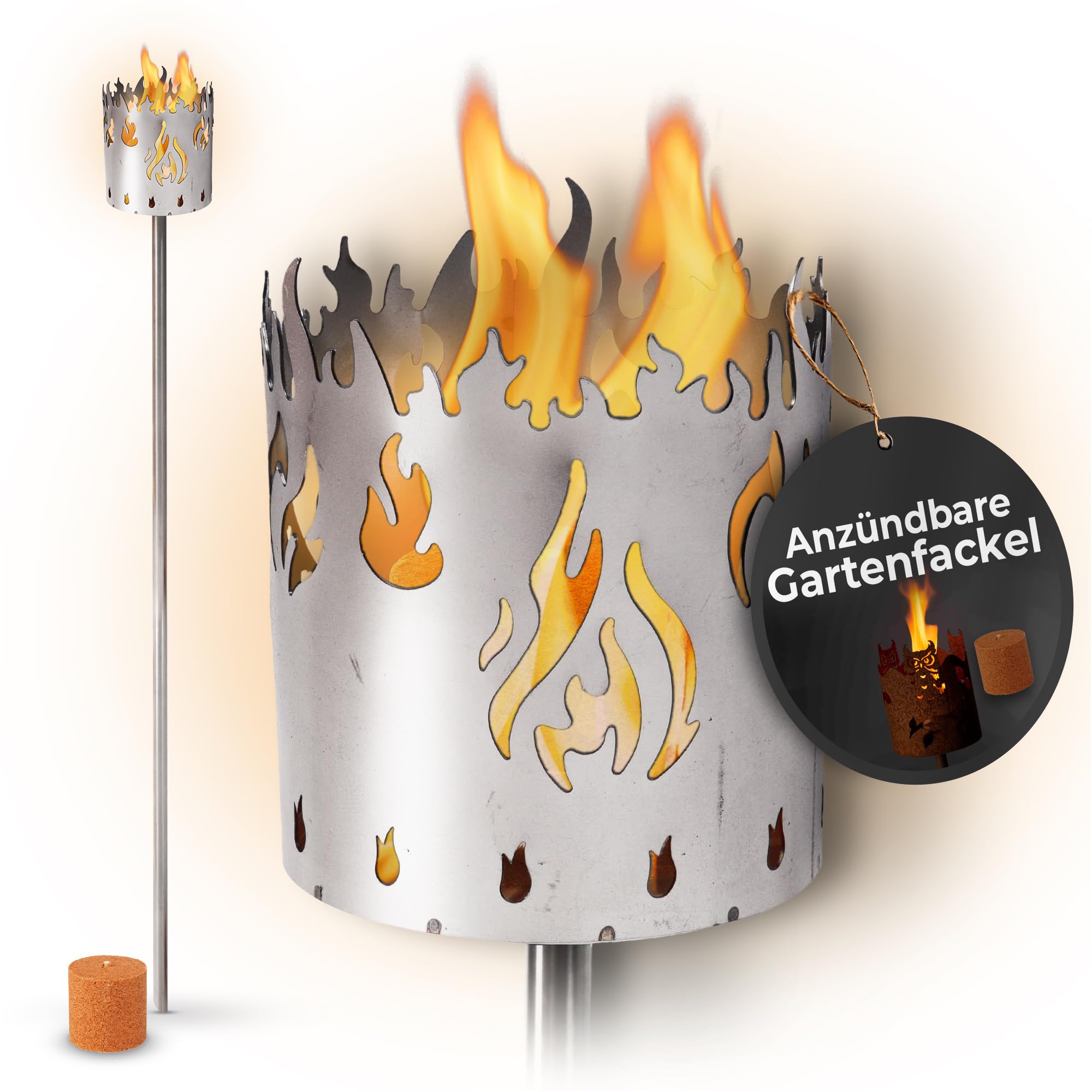 Gartenfackel für draußen Motiv Feuer 1x Brennelement - Holzspäne mit Wachs - Schwedenfackel Pelletfackel Feuersäule Flammschalen Wachsfackel Gartenleuchte