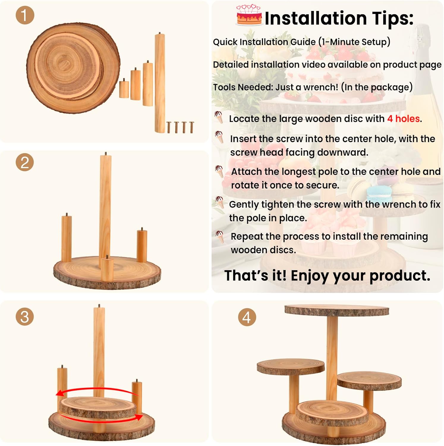 Cupcake Stand Display - Wood Dessert Cupcake Stand Display, 4 Tier Cupcake Stands for 50 Cupcakes, Cup Cake Tower Stand Holder, Cake Stands for Party, Birthdays, Weddings, Baby Showers, Holiday Decor