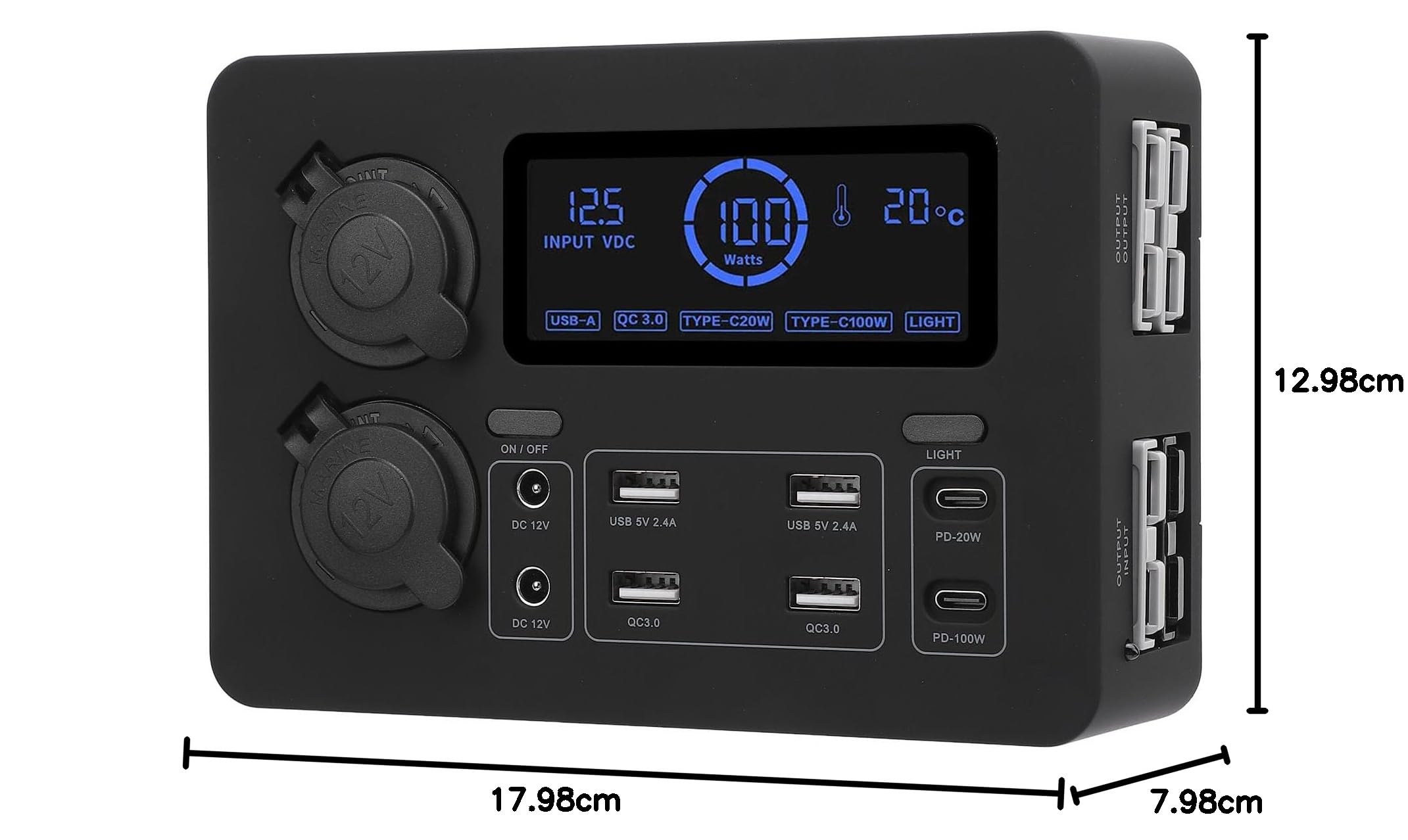 Przenośna Elektrownia, Wyświetlacz LCD 12 V i 100 W, Mini Skrzynka Zasilająca USB C QC3.0, Mini Generator, Generator Kempingowy z 4 Gniazdami Anderson do Użytku na Zewnątrz Samochodu do