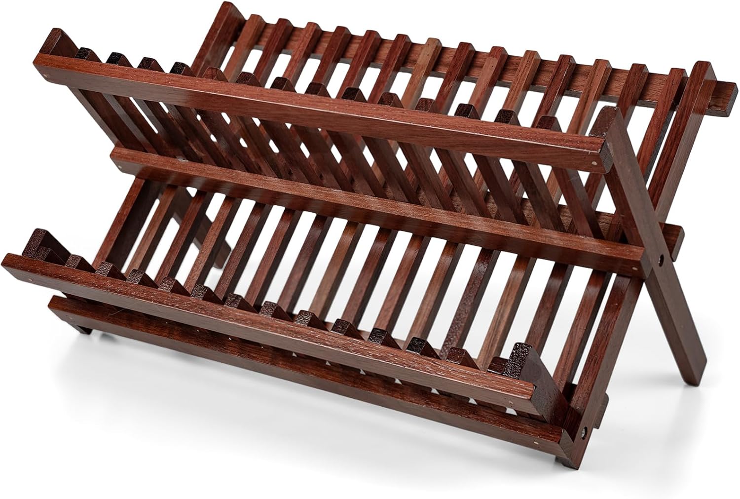 VERTORGAN Teak Dish Drying Rack,Folding Collapsible Drainer Plate Organizer Holder for Kitchen,Foldable Spice Rack for Countertop and Cabinet,Pantry Organization and Storage