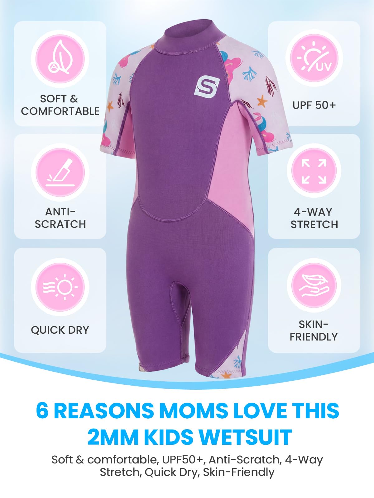 Neoprenanzug Kinder, 2 mm Neopren Thermo Shorty Badeanzug für Jungen, Mädchen und Kleinkinder Flexibel, warm, UPF50+ Sonnenschutz zum Schwimmen, Surfen, für Strand, Wassersport