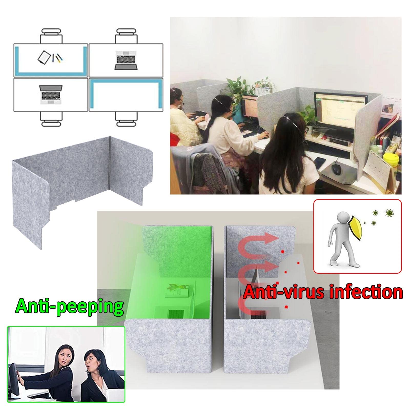 Cloison de séparation acoustique pour bureau. Cloison de séparation insonorisée réduisant le bruit et les distractions visuelles. Écran de confidentialité autonome pour bureaux. Postes de travail idé