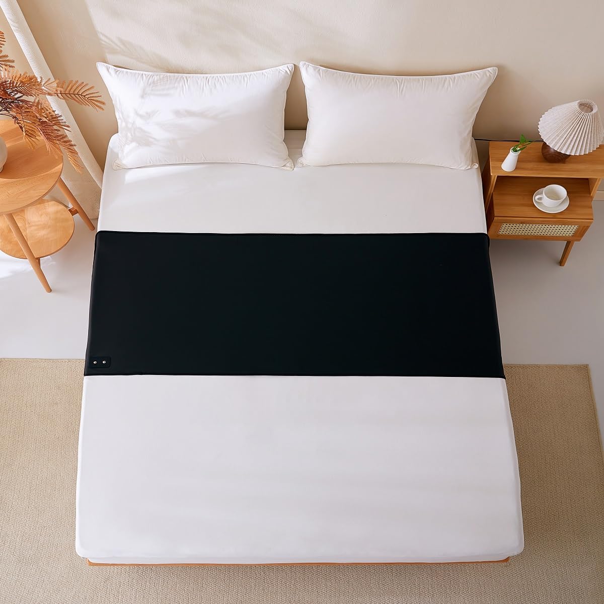 Tapis de terre pour lit, tapis de terre antidérapant en cuir synthétique avec cordon de mise à la terre, noir, très grand lit