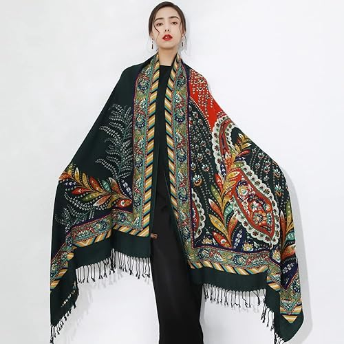 Miniatura 304 de DANA XU Manta de pashmina extragrande 100% de lana merina, bufanda de viaje, bufanda de cachemira para mujer, otoño e invierno, chal de gran