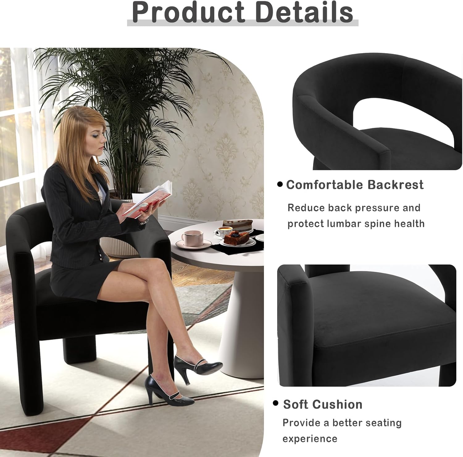 Modern Dining Barrel Chairs, Accent Velvet Upholstered Sherpa Chair with Back,Boucle Vanity Chair Assembled Comfy Armchair for Kitchen/Dining Room/Living Room,Black Only one Black