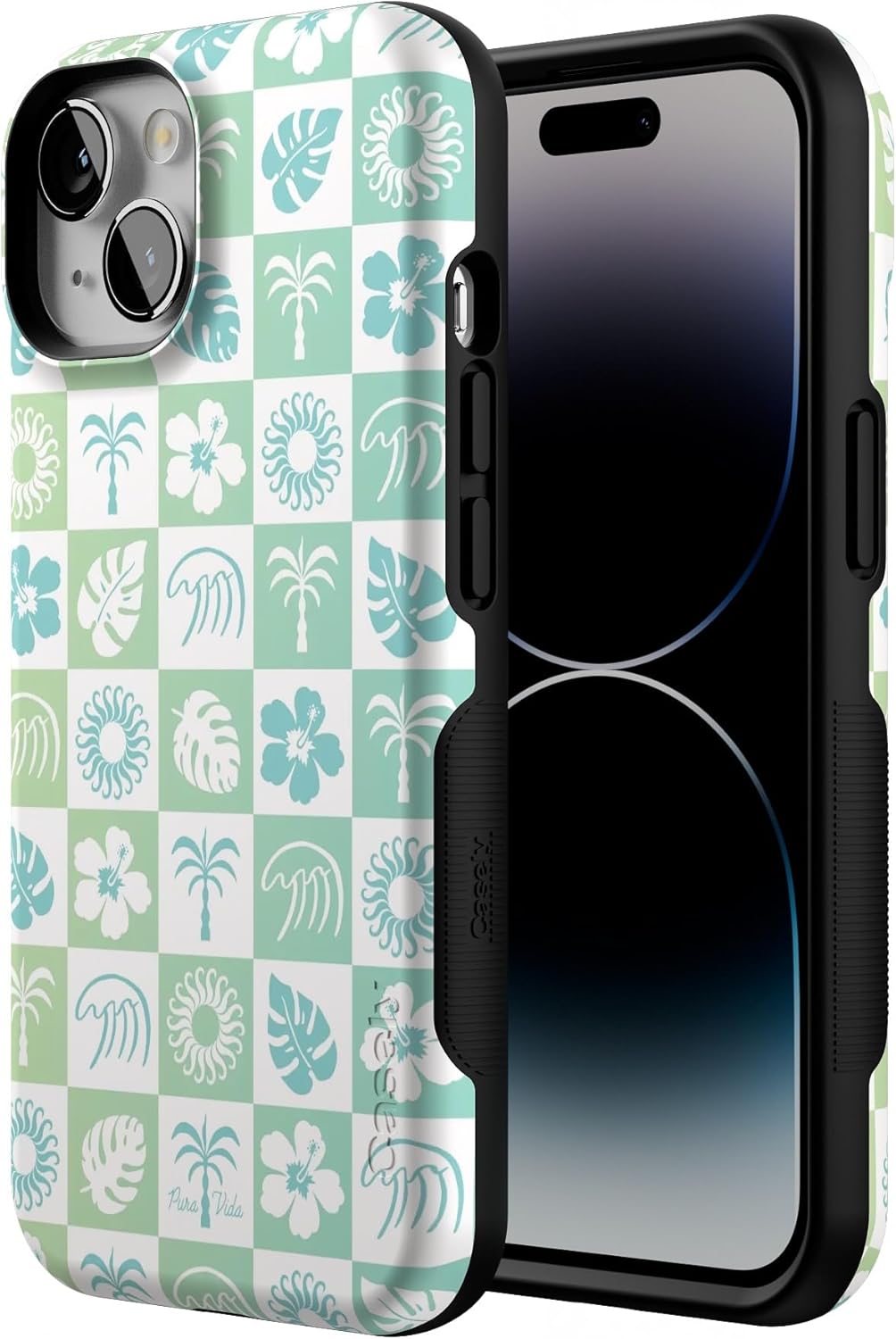Casely iPhone 14 Case | Pura Vida | Coastal Checkers | Bold Protective Design | Compatible with MagSafe
