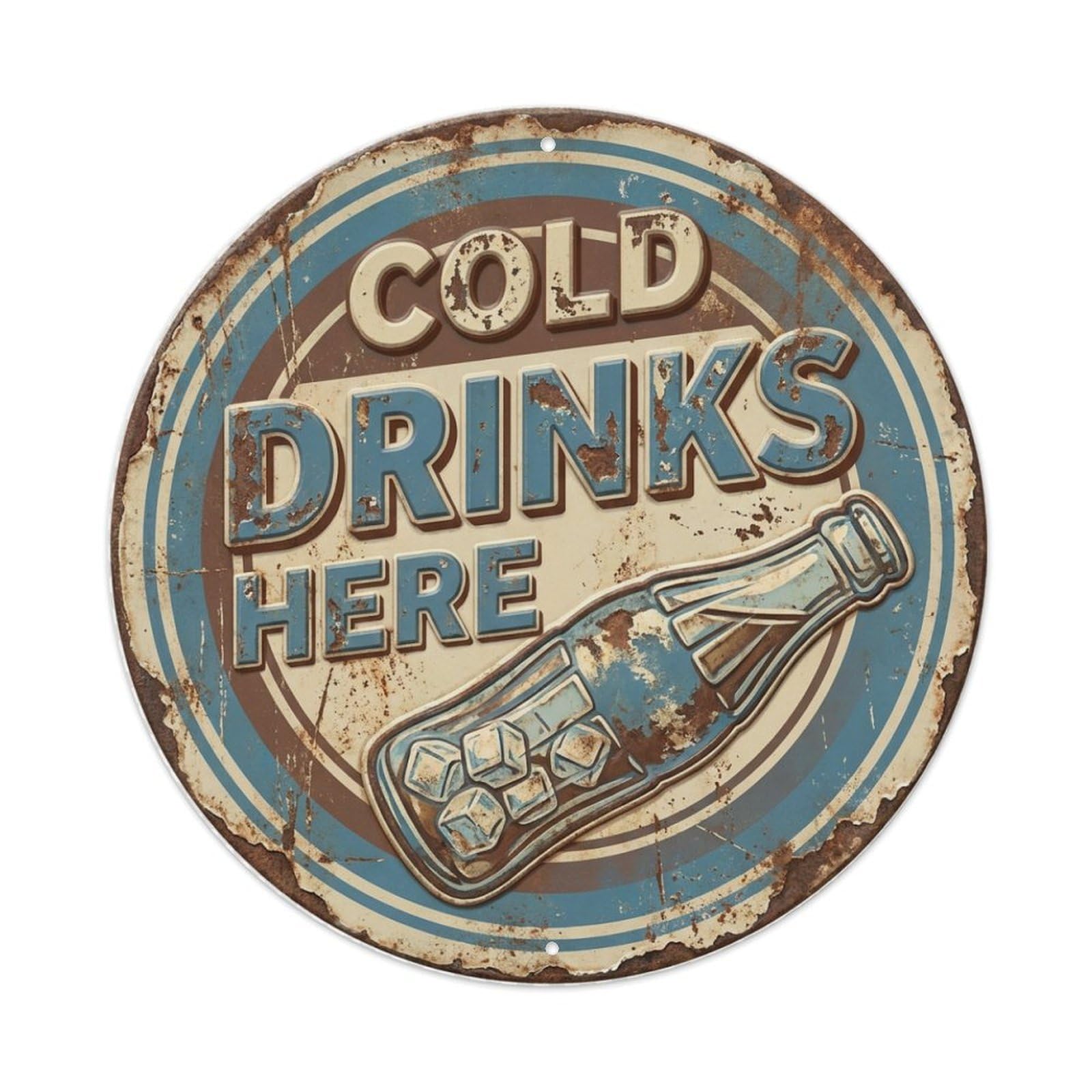 Cold Drinks Here Relax Metal Tin Sign Plaque Wall Decor for Cafe, Club Bar, Office, Home Garden Round Metal Poster 8x8Inch