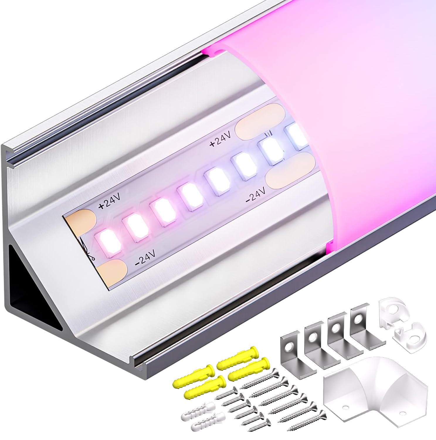 LED Eckprofil 2m x 5Stück V-Form 90 Grad Aluminium Schiene inkl. Diffusor und Halterung LED Aluminium Profil für Led-Streifen bis 10mm, Kanal für Ecke, Treppe, Schrank