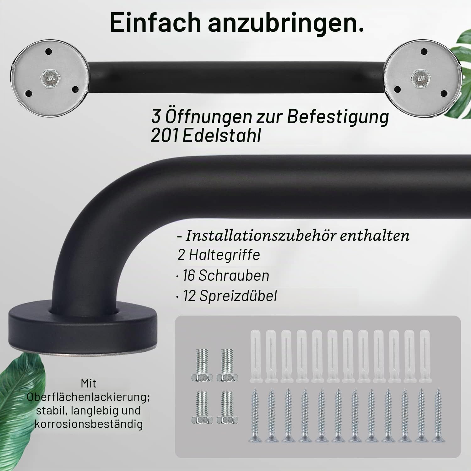 supregear Badezimmer Haltegriff, 2-Pack 50 cm Rutschfester Badezimmer Sicherheitsgriff aus 201 Edelstahl in Ölgeriebener Schwarzer Ausführung Handlauf, Wandmontiert mit Verdeckten Schrauben