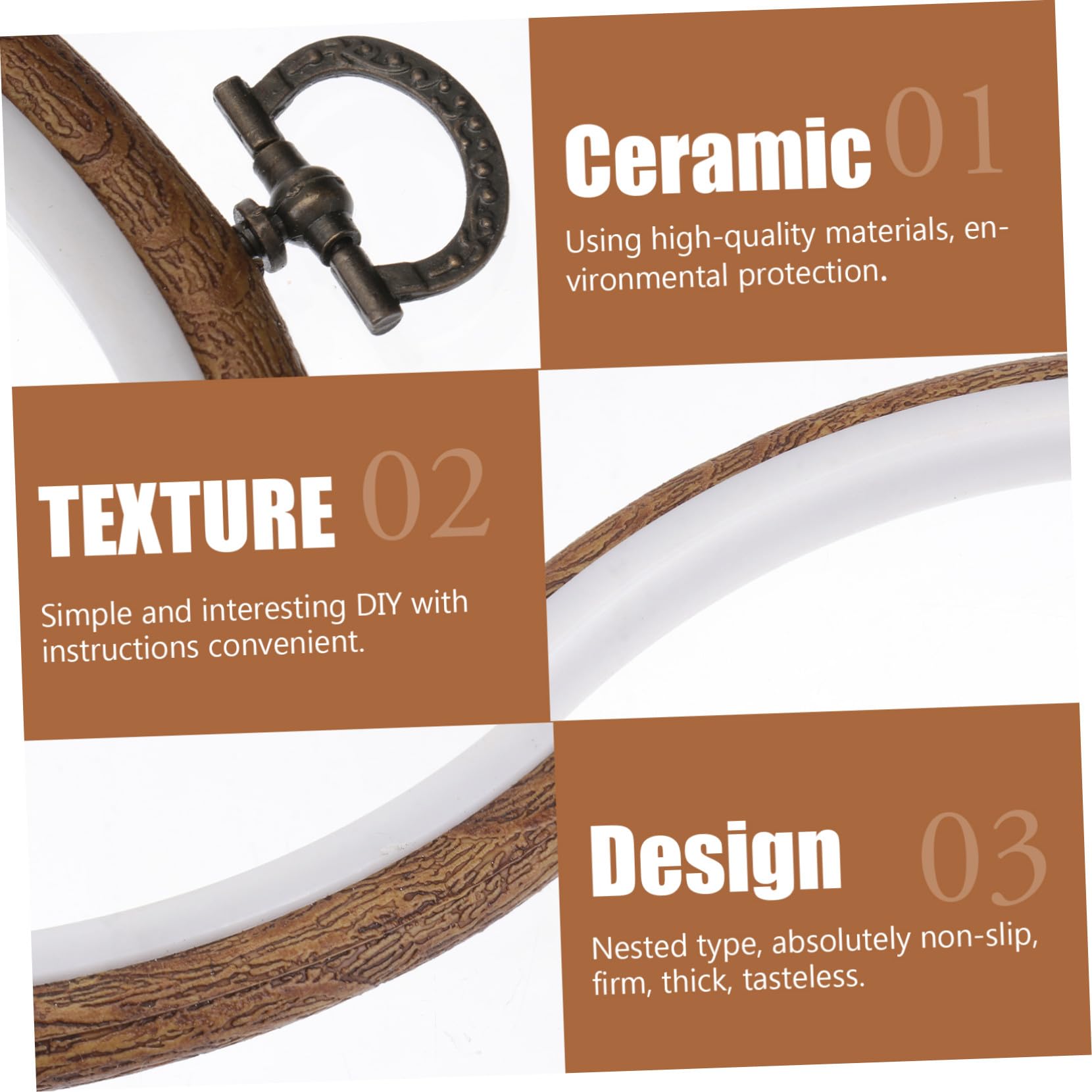 VILLCASE 5piezas Marco de Flores para Bordar Ovalado Aros de Bordado de Plástico Textura de Madera Falsa Herramientas para Manualidades de Adecuado para Obsequio de Cumpleaños