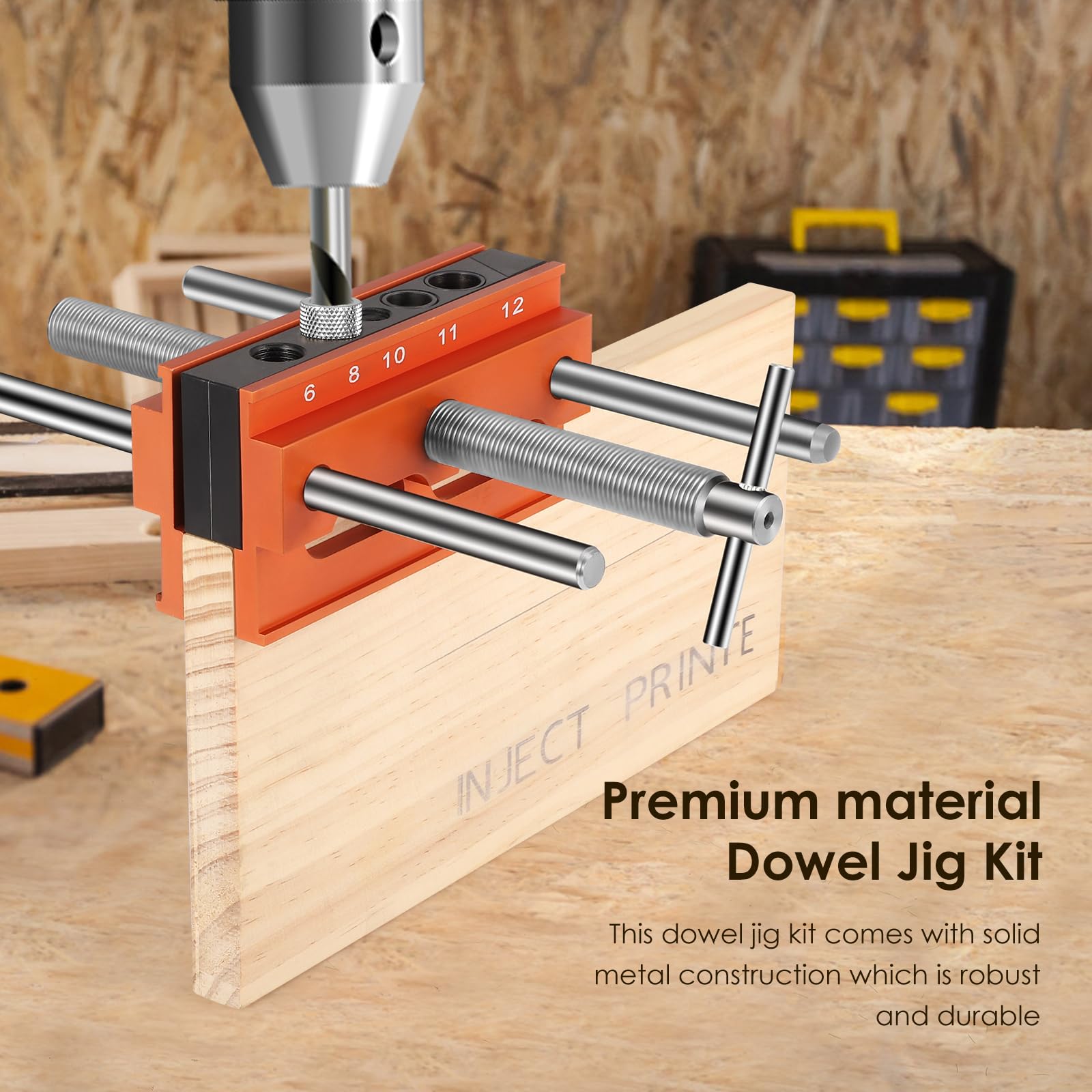 Self Centering Doweling Jig Kit,Drilling Guide Bushings Set,Dowel Jigs Woodworking Tools with 6 Bushings,Adjustable Holes Biscuit Joiner Set for 10mm to 170mm - Image 4