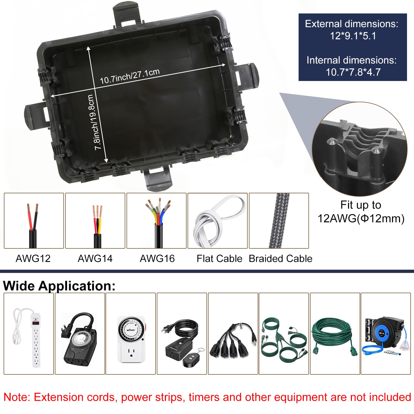 Large Outdoor Electrical Box IP54 Waterproof Black (12x9x5) — Amazon image 5
