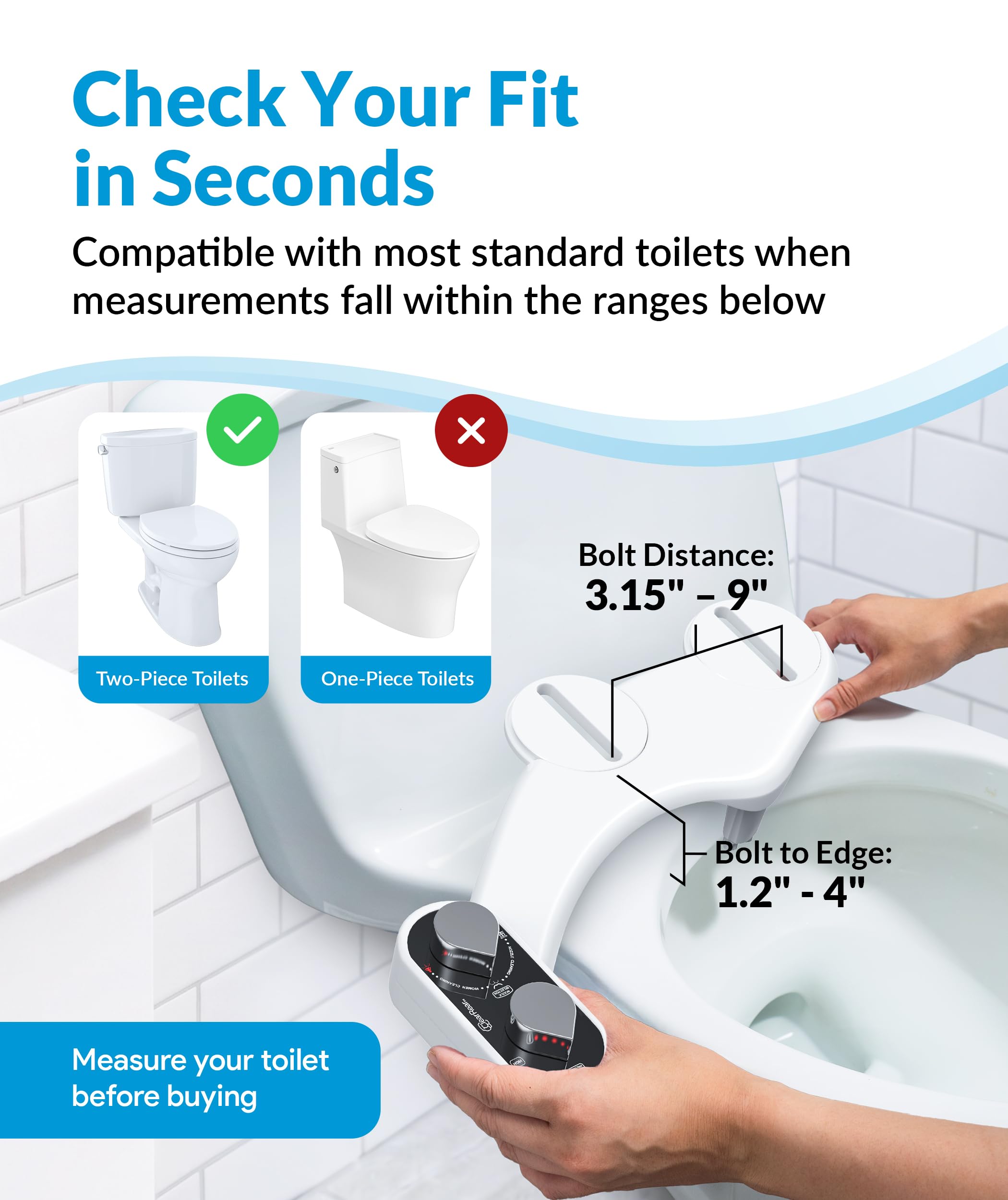 Clear Rear Bidet Attachment for Toilet – Toilet Bidet with Dual Self-Cleaning Nozzles, Adjustable Spray Pressure, Easy Installation, Hygienic Bathroom Accessory