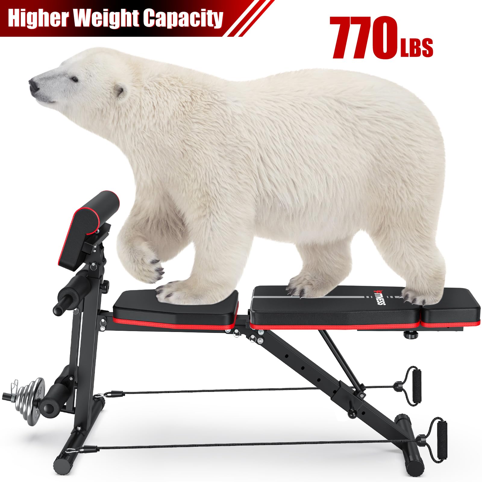 Adjustable Weight Bench, Workout Bench with Leg Extension and Preacher Curl Pad, Weight Bench for Home Gym, Foldable Exercise Bench, Quick Adjustment Incline Bench Press