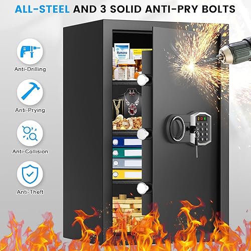 Miniatura 3 de Caja fuerte grande de 5.5 pies cúbicos para el hogar, caja fuerte digital con cerradura de combinación, sistema de alarma y estante extraíble, cajas