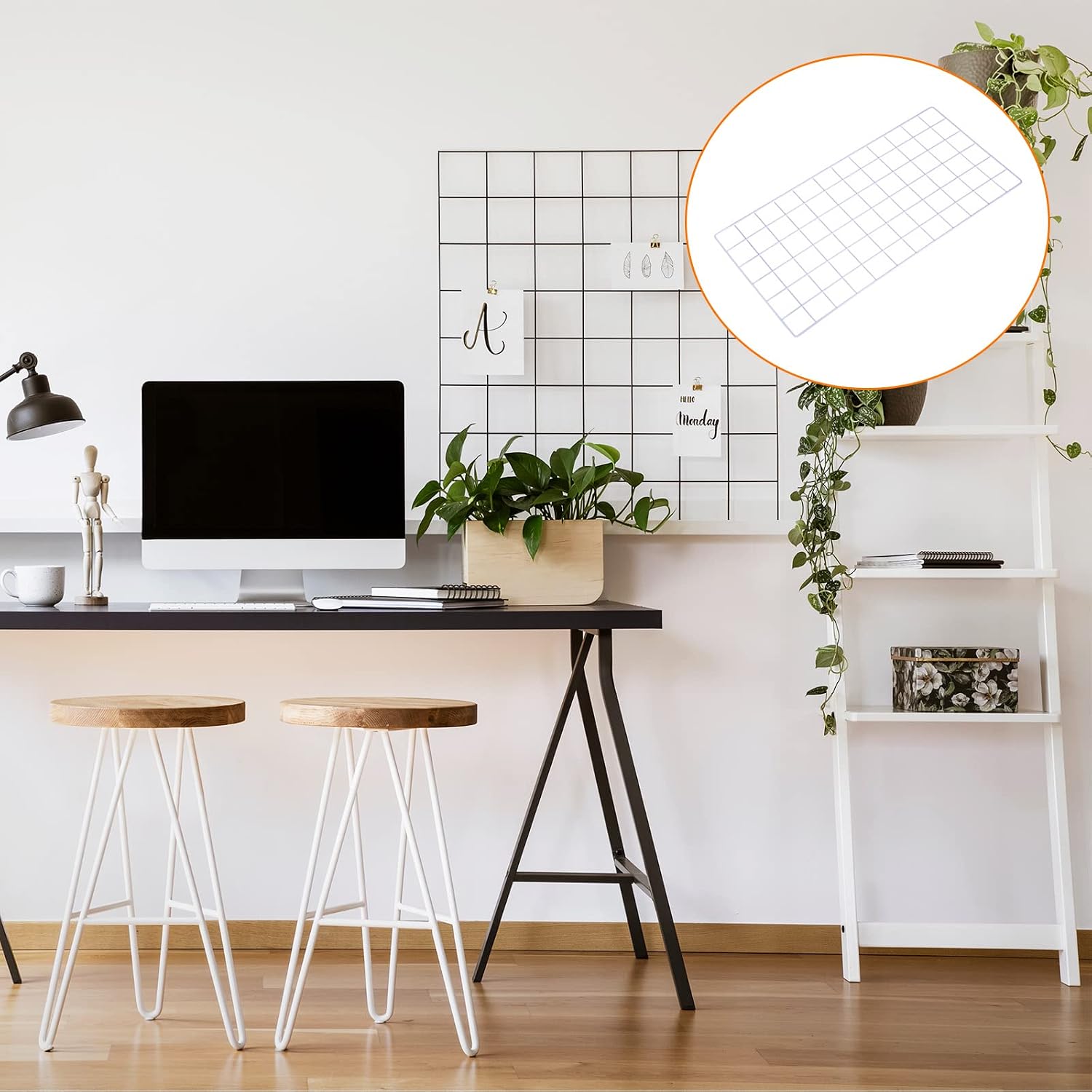 YOKIVE 2Pcs Iron Wire Grid Panel, Decorative Panels Board | Photo Pictures Display Holders Hanging Frame for Home Office (White, 24"x12")