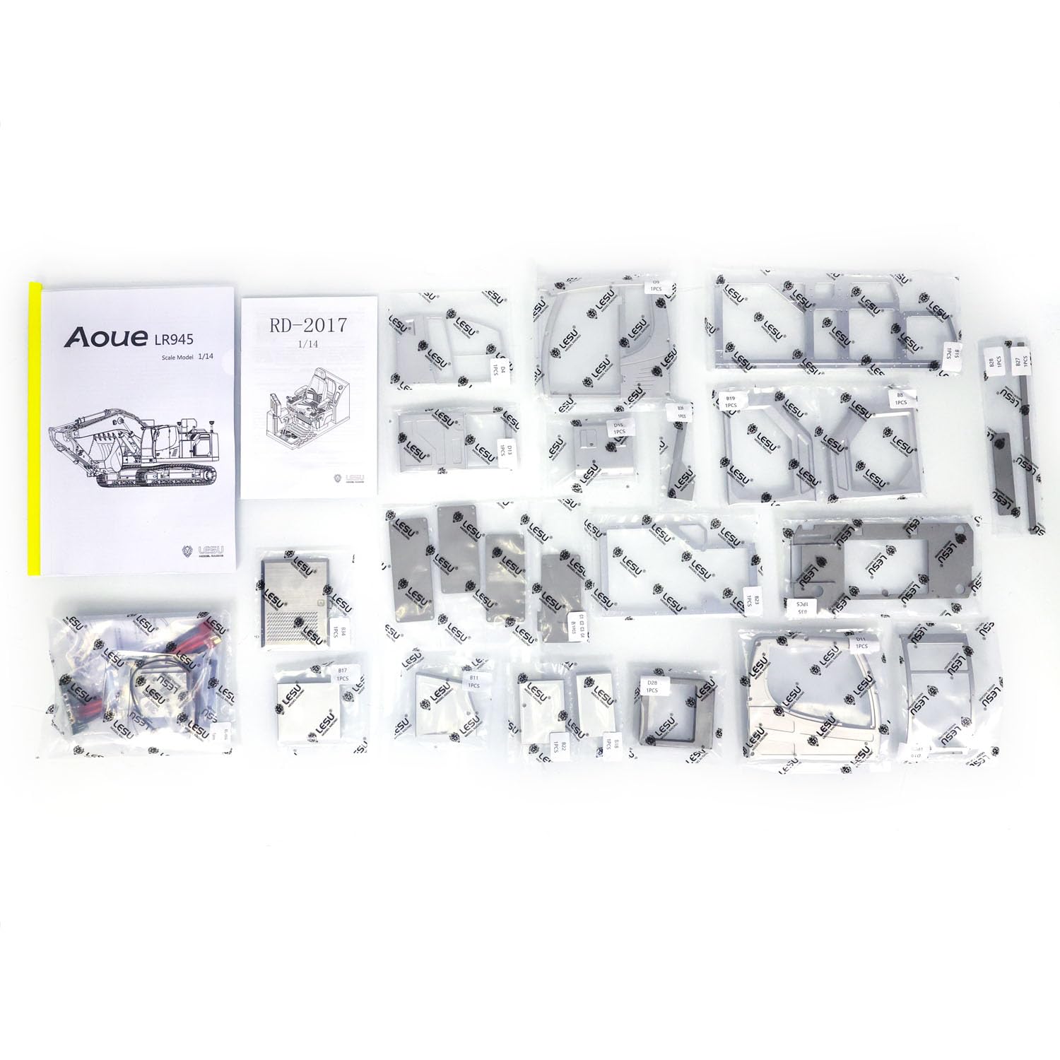 LESU LR945 RC Excavatrice hydraulique sur chenilles 1/14 en métal télécommandée Modèle moteur ESC Servo Light System non assemblé non peint Modèle de qualité Hobby
