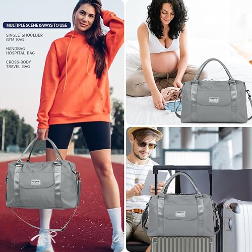 Miniatura 2 de SUPROMOMI Bolsa de lona de viaje, bolsa deportiva para gimnasio, bolsas de transporte para aviones, fin de semana de hombro con bolsillo húmedo,