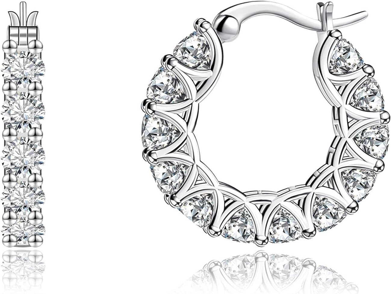 Moissanite Hoop Earrings for Women - 925 Sterling Silver Moissanite Earrings Hoop Earring Latch Back Real Moissan Piercing Hypoallergenic Jewelry Gift