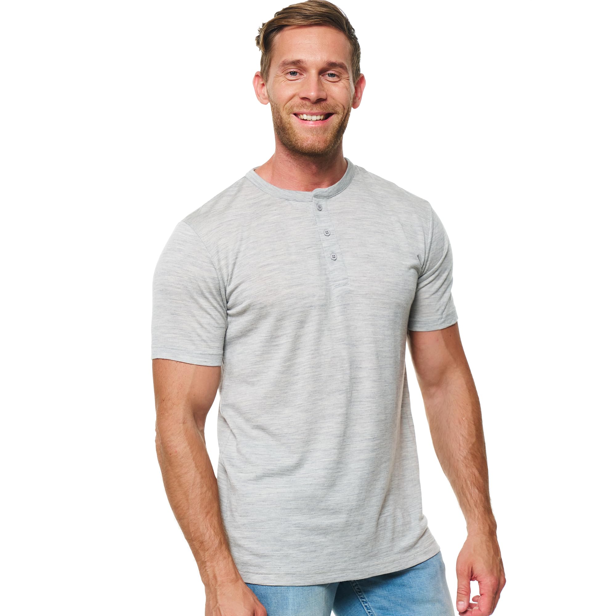 Merino Wool T-Shirt Mens - Short Sleeve Merino Wool Shirts for Men Sport Lightweight Thermal Base Layer Hiking Tshirt Henley