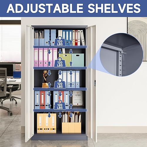 Miniatura 25 de Armario de almacenamiento de metal con ruedas, armario de almacenamiento con cerradura de 73 pulgadas con 2 estantes ajustables y 1 cajón para Negro