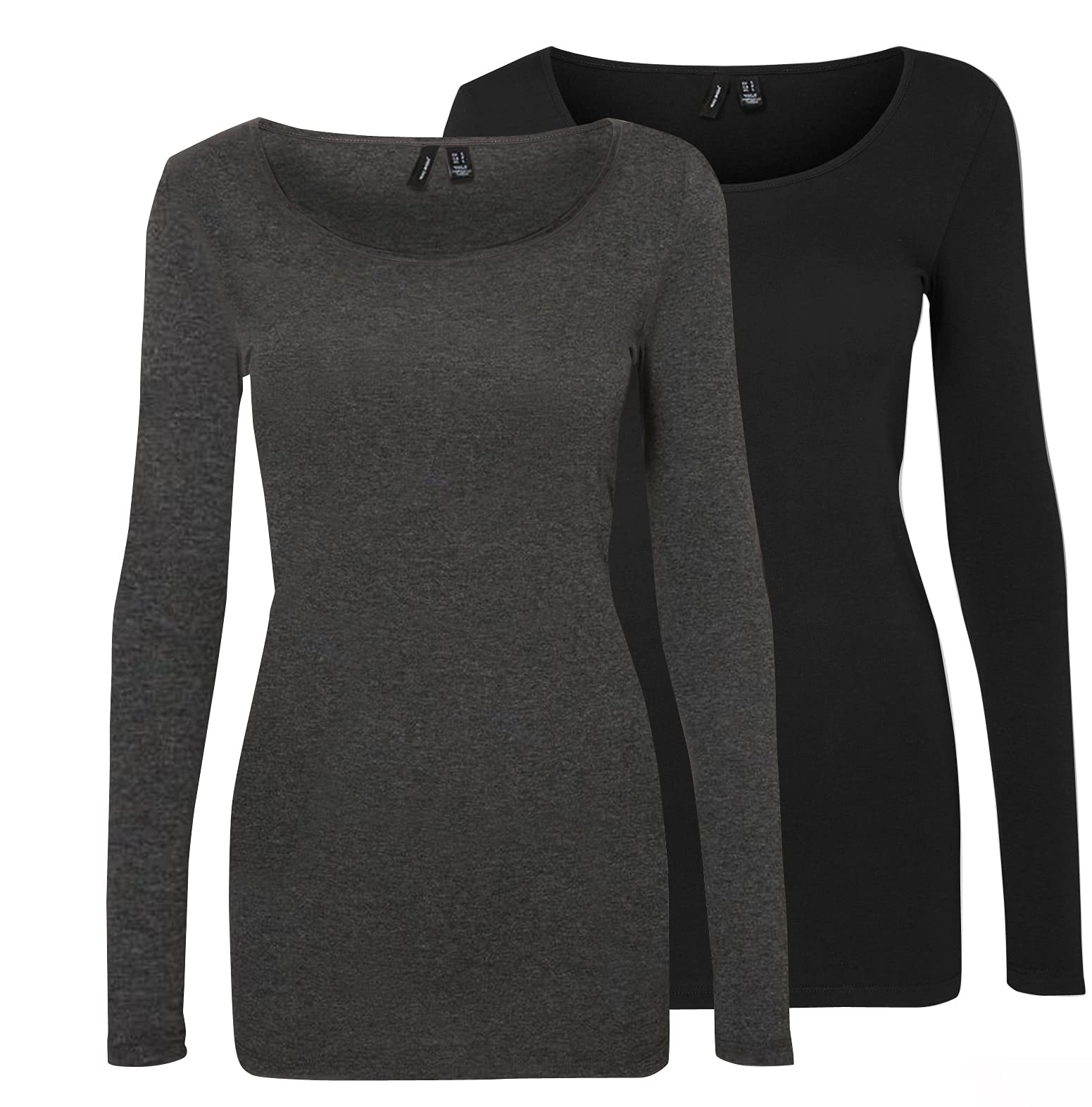 VERO MODA Damen VMMAXI My LS Soft Long U-Neck GA 2P, Dark Grey Melange/Black, L