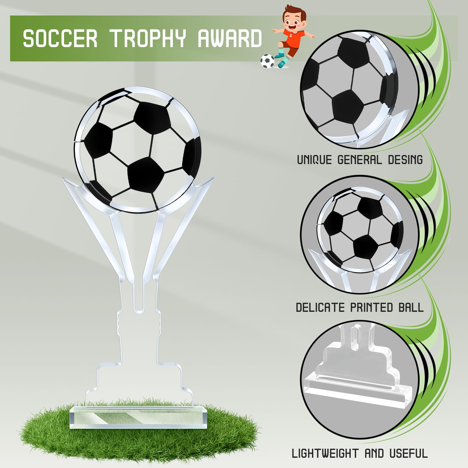 Moucuny 6 piezas de adornos acrílicos para el premio del trofeo de fútbol, letrero de fútbol, recuerdo de partido de fútbol, premio de juego para equipo de fútbol, entrenador, miembro del club, regalo