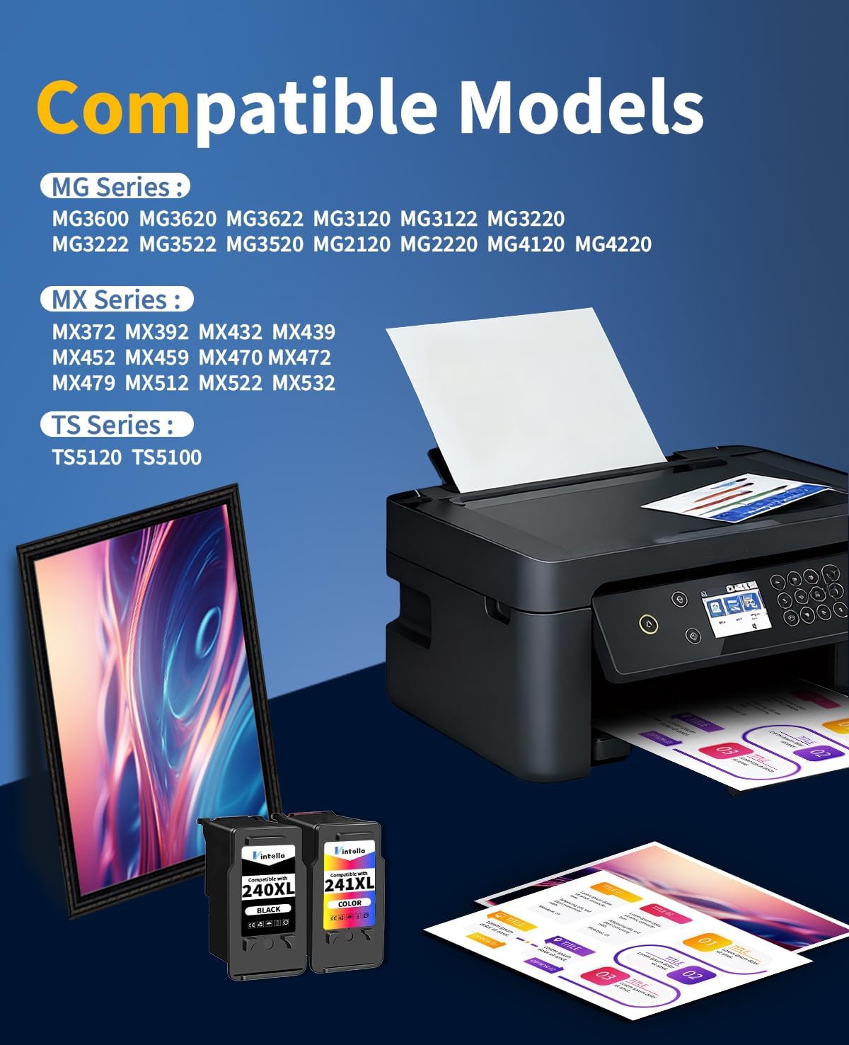 PG-240XL CL-241XL Remanufactured Ink Cartridges Replacement for Canon 240XL 241XL Combo Pack for PIXMA TS5120 MG2120 MG3620 MG3520 MG3522 MX452 MX472 MX512 Printer (1 Black, 1 Tri-Color)