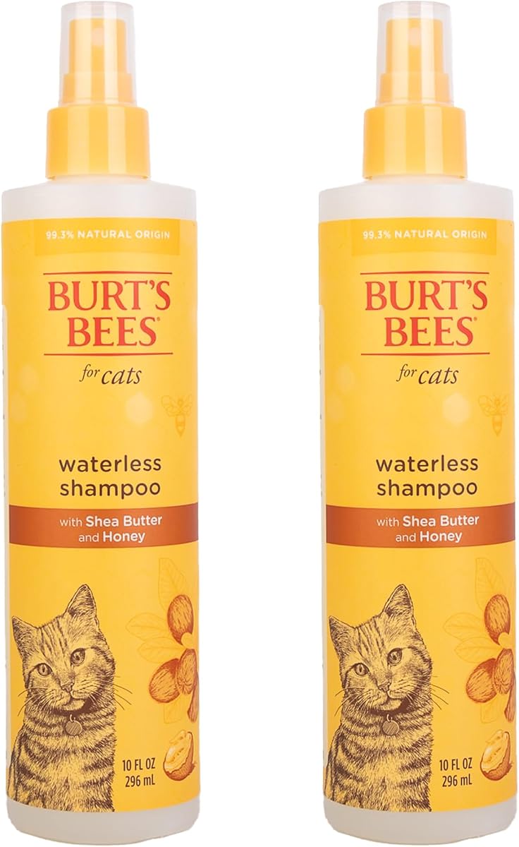 Burts Bees for Pets Waterless Cat Shampoo Spray, 10 Fl Oz, 2-Pack | No-rinse formula with shea butter and honey gently cleans between baths, pH-balanced, no harsh detergents