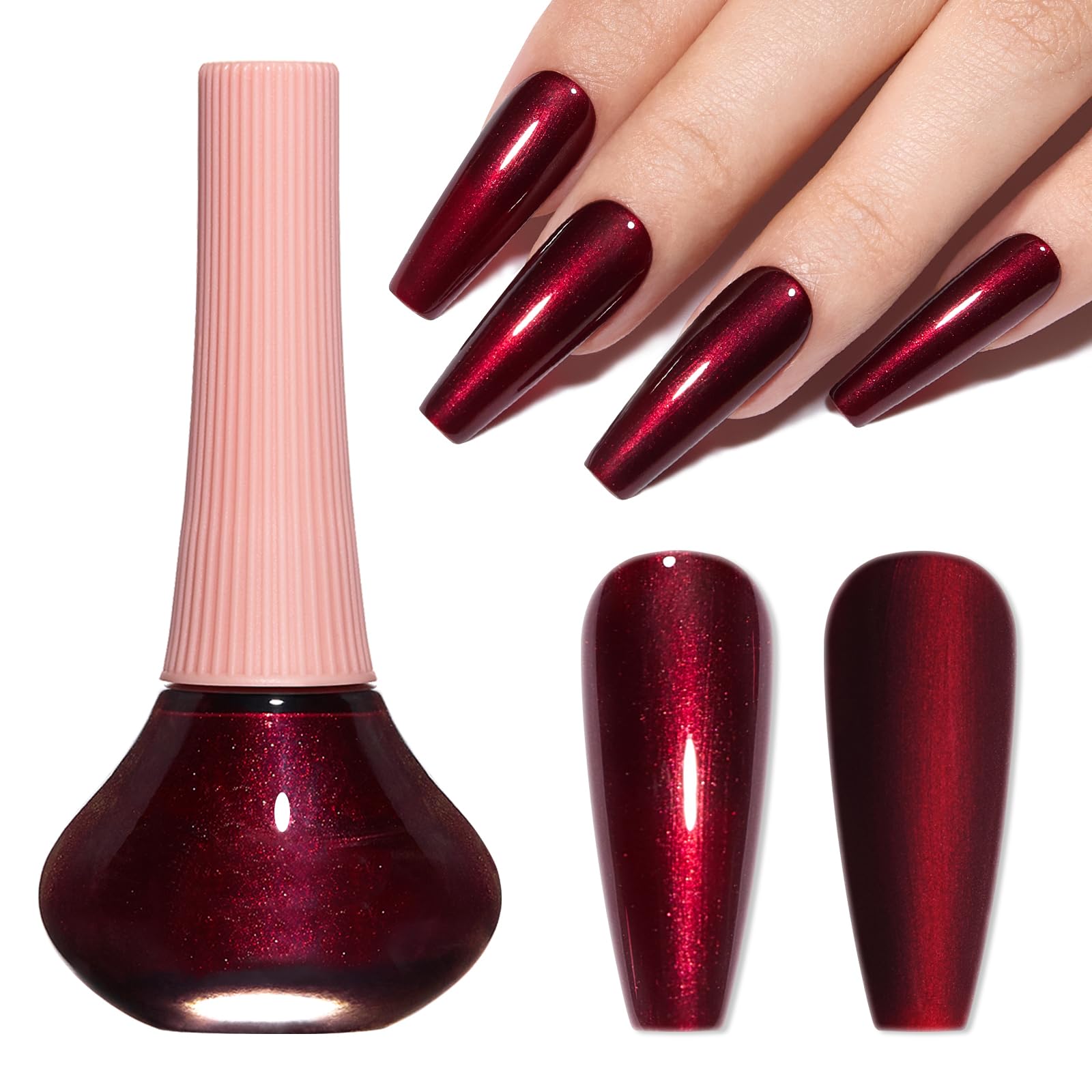 COSMOO Wine Red Nail Polish, 12ml Burgundy Quick Dry Nail Lacquer, Super Lustrous Nail Enamel Polish, Shimmer Iridescent Ultrachrome Nail Art Varnish, 0.41 fl oz