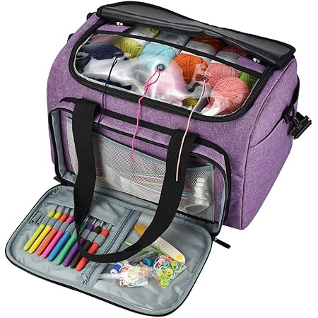 Borsa Per Lavoro A Maglia E Uncinetto Yarwo - Organizer Con Tasche Per Ferri, Gomitoli E Progetti, Viola - Foto 6