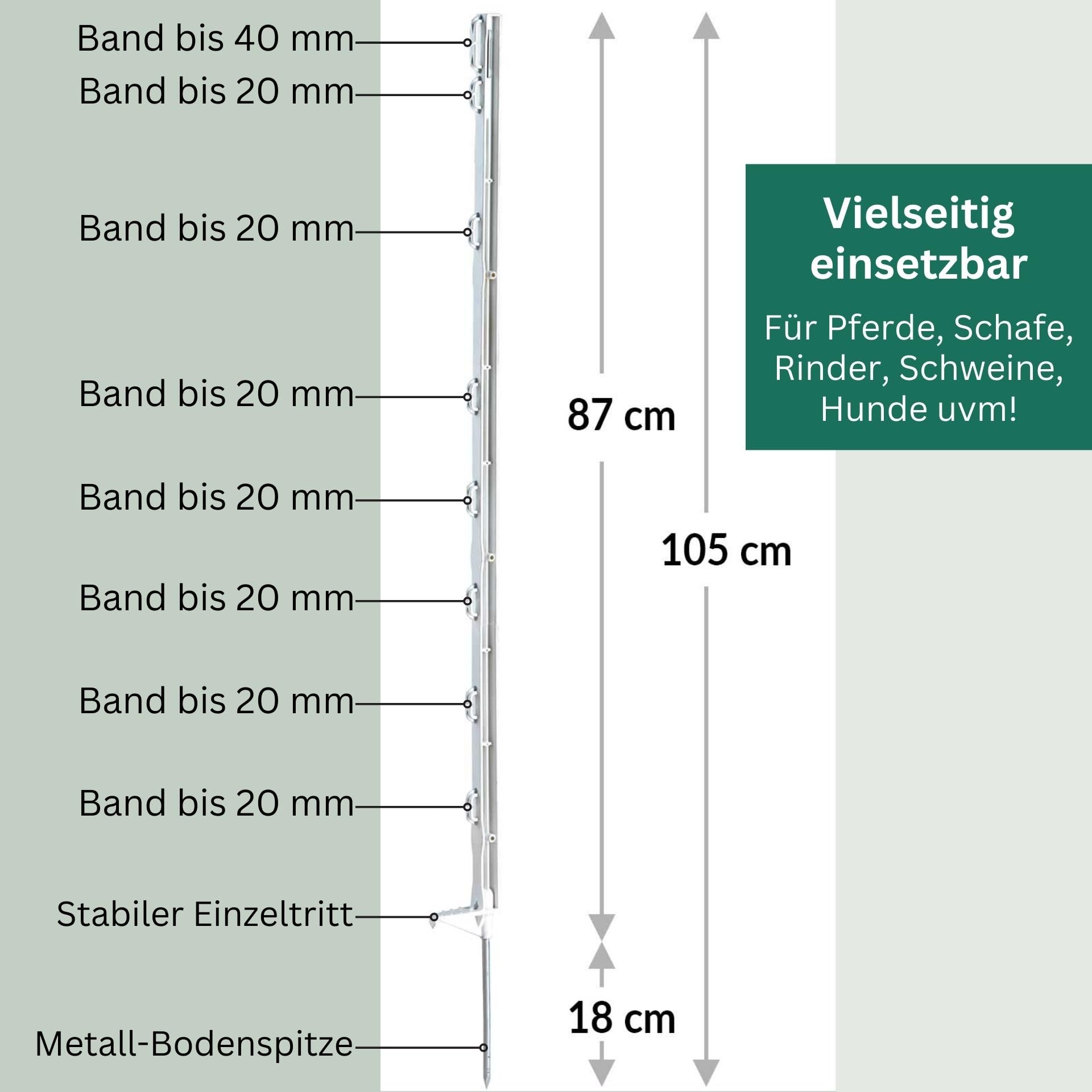 Agrarzone 20 x słupek ogrodzeniowy 105 cm – stabilny słupek z tworzywa sztucznego, 8 oczek, biały