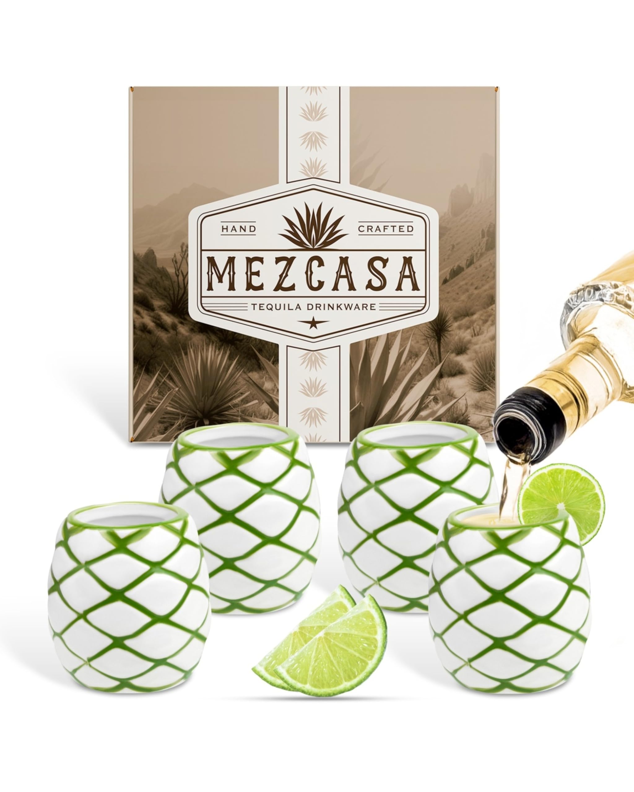 Tequila Shot Glasses Set – Agave Glasses Inspired by the Agave Pina Cone – Handmade Ceramic Shot Glass Perfect Gifts for Tequila Drinkers (Set of 4)