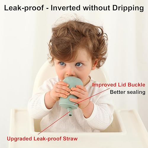 Miniatura 4 de Seposeve Paquete de 2 vasos de silicona con pajilla, a prueba de fugas para bebés de 6 meses, a prueba de derrames, con popote de 12 a 24 meses,
